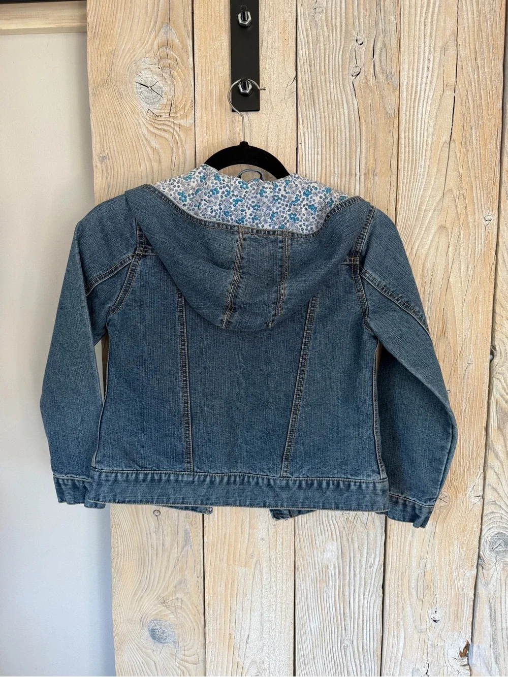 GAP Blue Denim Jacket with Floral Hood Lining